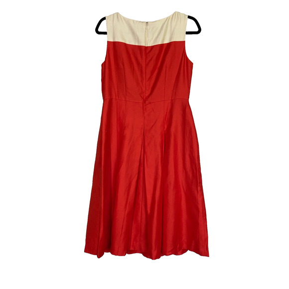 Talbots A Line Mini Dress Women's Sz 8 Beige Red Sleeveless Linen Blend Pleated - Picture 2 of 5